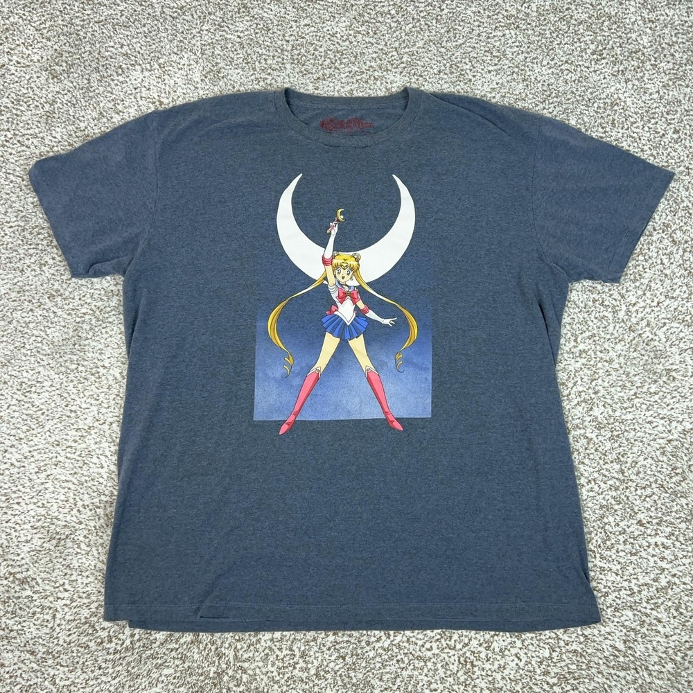 Sailor Moon Shirt‎ Mens 2XL Blue Anime Graphic Tee T Moon Logo Basic Geek Nerd